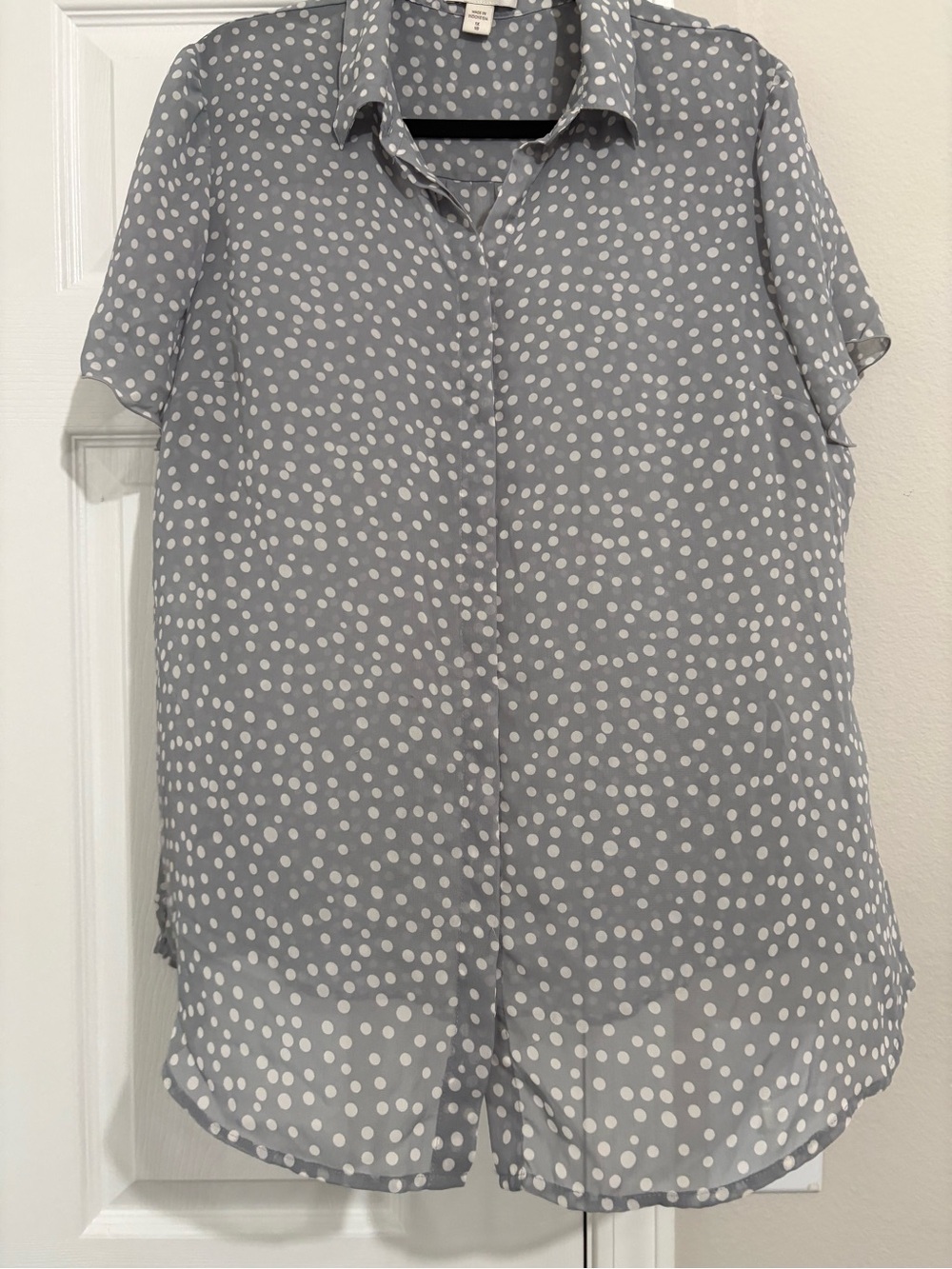 Coldwater Creek Plus Gray and White Polka Dot Blouse